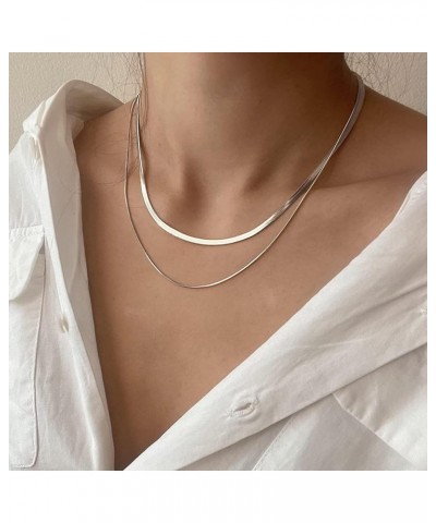 Herringbone Necklace for Women Dainty 14k Gold Snake Chain Necklace Layered Gold Herringbone Double Flat Snake Chain Choker N...