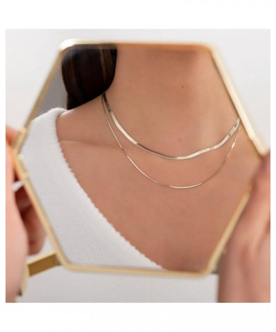 Herringbone Necklace for Women Dainty 14k Gold Snake Chain Necklace Layered Gold Herringbone Double Flat Snake Chain Choker N...