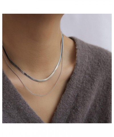 Herringbone Necklace for Women Dainty 14k Gold Snake Chain Necklace Layered Gold Herringbone Double Flat Snake Chain Choker N...