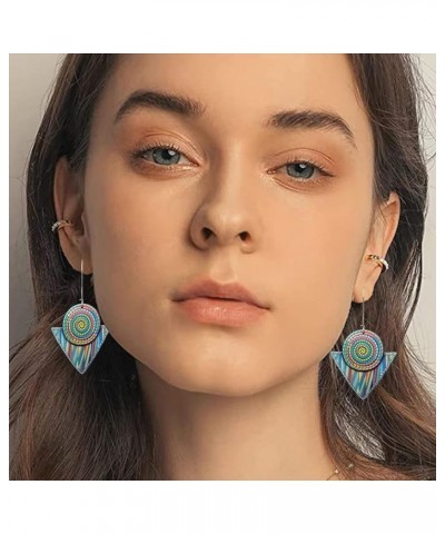 National Style Handmade Bohemian Dangle Earrings Fashion Printing Geometry Dangle Drop Earrings For Women Girls style-1 $7.53...