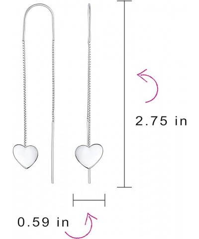 Personalized Script Initial Alphabet A-Z Simple Lightweight Long Flat Heart Chain Threader Earrings For Women Teen .925 Sterl...