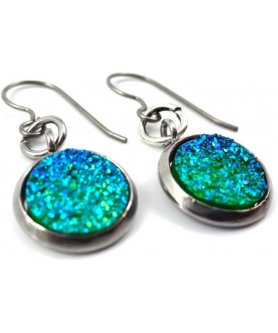 Green Blue Ombre Faux Druzy Dangle Earrings - 10mm w/Titanium Earwires & Silver Stainless Steel Bezels $10.63 Earrings