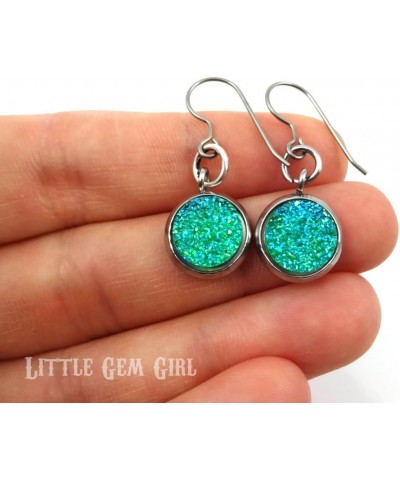 Green Blue Ombre Faux Druzy Dangle Earrings - 10mm w/Titanium Earwires & Silver Stainless Steel Bezels $10.63 Earrings