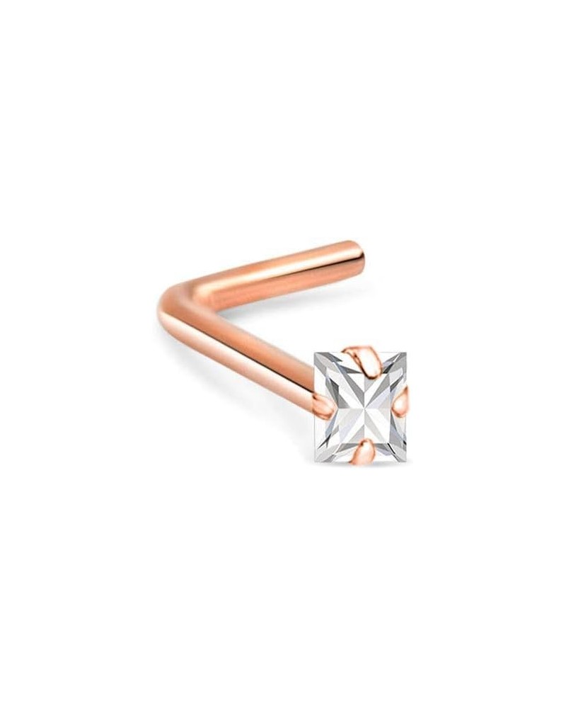 14k Rose Gold 1.5mm, 2mm, 2.5mm or 3mm Square CZ 22G 20G 18G Rose Gold L Bend-2.5mm CZ-22G $15.96 Body Jewelry