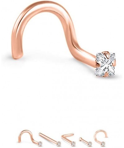 14k Rose Gold 1.5mm, 2mm, 2.5mm or 3mm Square CZ 22G 20G 18G Rose Gold L Bend-2.5mm CZ-22G $15.96 Body Jewelry