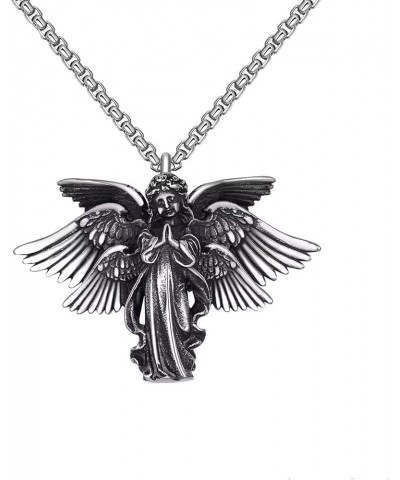 Vintage Dark Winged Seraph Angel Pendant Necklace Religious Stainless Steel Couple Necklaces Faith Jewelry Gift for Men Women...