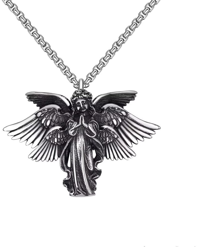 Vintage Dark Winged Seraph Angel Pendant Necklace Religious Stainless Steel Couple Necklaces Faith Jewelry Gift for Men Women...