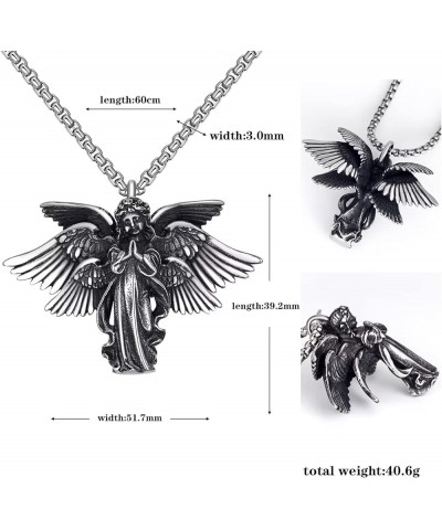 Vintage Dark Winged Seraph Angel Pendant Necklace Religious Stainless Steel Couple Necklaces Faith Jewelry Gift for Men Women...