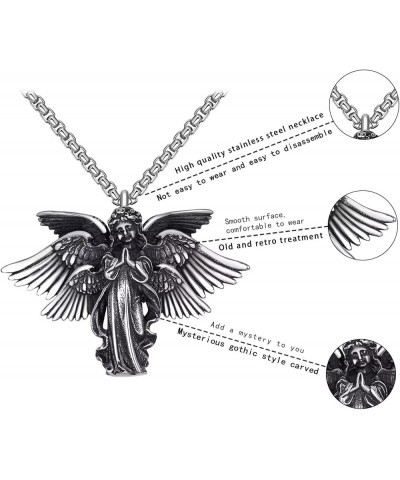 Vintage Dark Winged Seraph Angel Pendant Necklace Religious Stainless Steel Couple Necklaces Faith Jewelry Gift for Men Women...