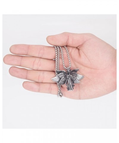 Vintage Dark Winged Seraph Angel Pendant Necklace Religious Stainless Steel Couple Necklaces Faith Jewelry Gift for Men Women...