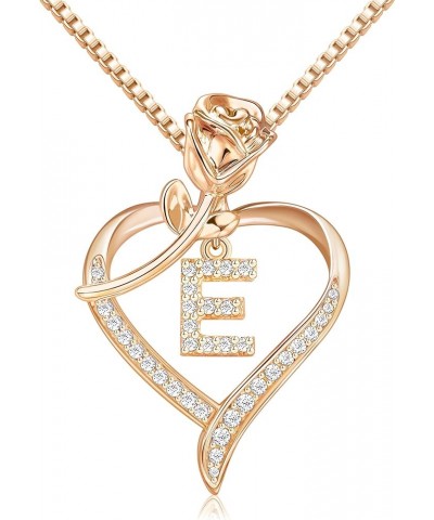 Heart Necklaces for Women Gold Heart Pendant Initial Necklaces for Women Girls Dainty Cubic Zirconia A-Z Letter Rose Heart Ne...