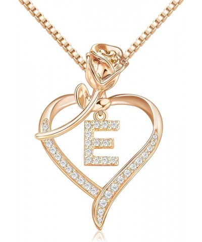 Heart Necklaces for Women Gold Heart Pendant Initial Necklaces for Women Girls Dainty Cubic Zirconia A-Z Letter Rose Heart Ne...