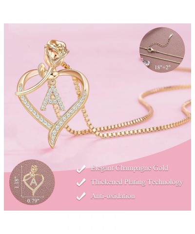 Heart Necklaces for Women Gold Heart Pendant Initial Necklaces for Women Girls Dainty Cubic Zirconia A-Z Letter Rose Heart Ne...