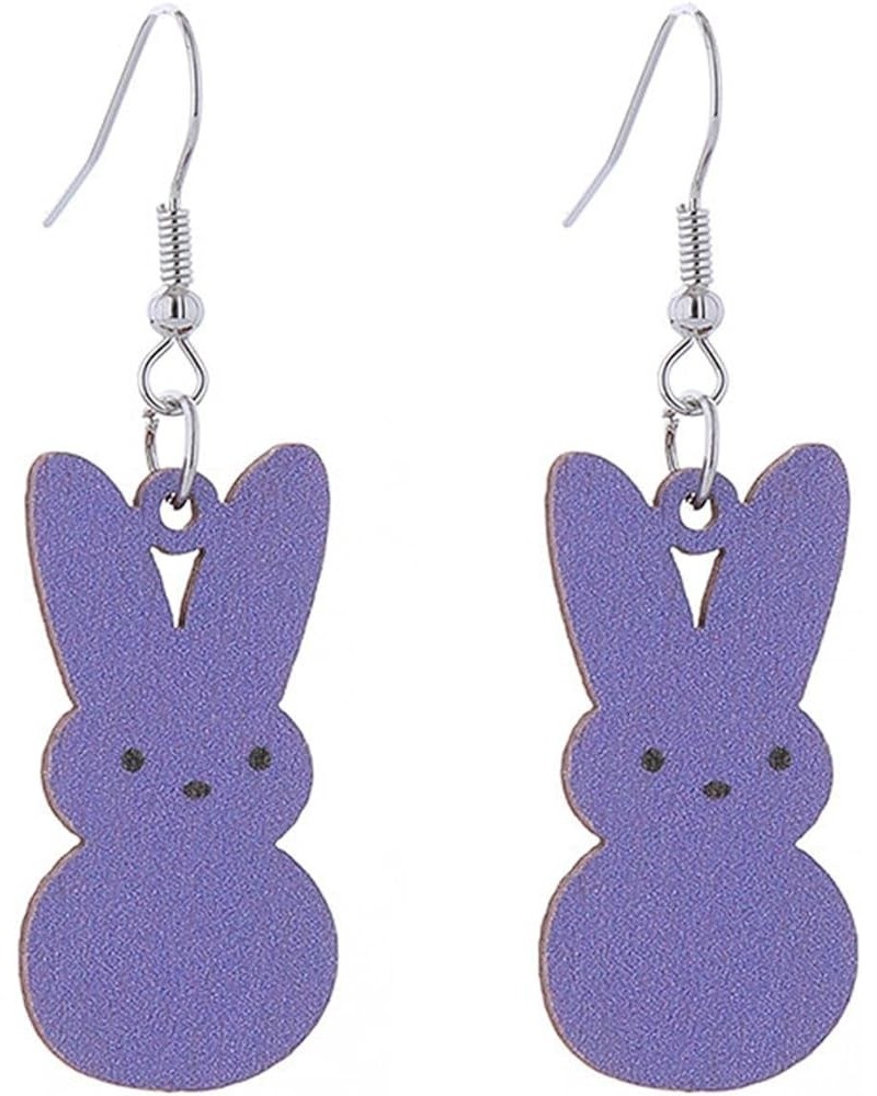 Colorful Cute Easter Rabbit Wooden Dangle Earrings for Women Girls Jewelry B $4.76 Earrings