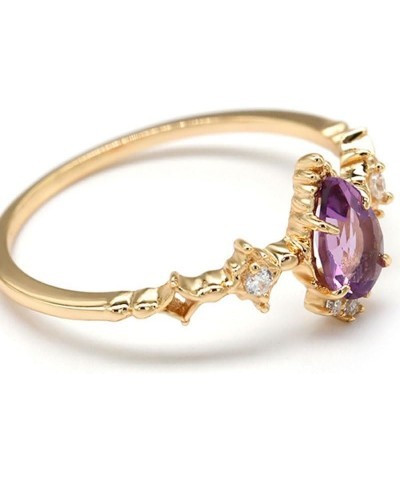 Chic 14K Gold Over S925 Thin Circle & Stackable Amethyst Rings, Versatile February Birthstone Collection, Purple Rings for Fa...