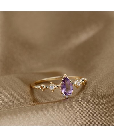 Chic 14K Gold Over S925 Thin Circle & Stackable Amethyst Rings, Versatile February Birthstone Collection, Purple Rings for Fa...