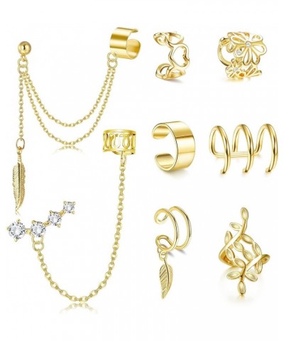 8 Pcs Ear Cuff Earrings for Women Cuff Chain Earrings Helix Cartilage Wrap Earring Non Piercing Earring Gold-tone $7.50 Earrings