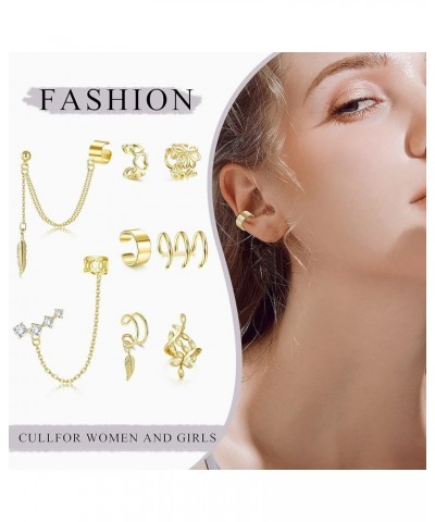 8 Pcs Ear Cuff Earrings for Women Cuff Chain Earrings Helix Cartilage Wrap Earring Non Piercing Earring Gold-tone $7.50 Earrings