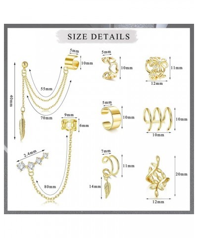 8 Pcs Ear Cuff Earrings for Women Cuff Chain Earrings Helix Cartilage Wrap Earring Non Piercing Earring Gold-tone $7.50 Earrings