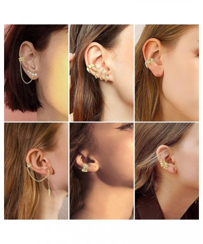 8 Pcs Ear Cuff Earrings for Women Cuff Chain Earrings Helix Cartilage Wrap Earring Non Piercing Earring Gold-tone $7.50 Earrings