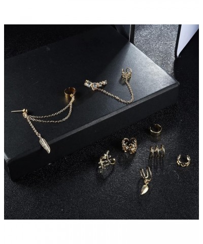 8 Pcs Ear Cuff Earrings for Women Cuff Chain Earrings Helix Cartilage Wrap Earring Non Piercing Earring Gold-tone $7.50 Earrings