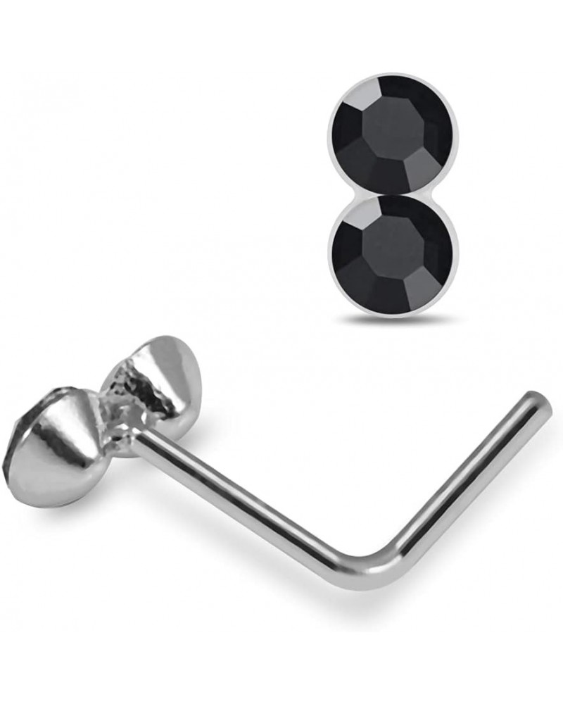 Double Round Gemstone Top 22 Gauge Silver L Bend Nose Stud Piercing Jewelry Black $9.44 Body Jewelry