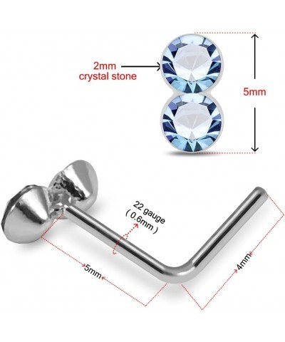 Double Round Gemstone Top 22 Gauge Silver L Bend Nose Stud Piercing Jewelry Black $9.44 Body Jewelry