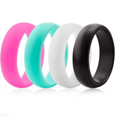 Women Silicone Wedding Bands, Breathable Leaf Cross Pattern Wedding Rings - 4mm Wide Z - Teal, Pink, Black, White 7.5 - 8 (18...