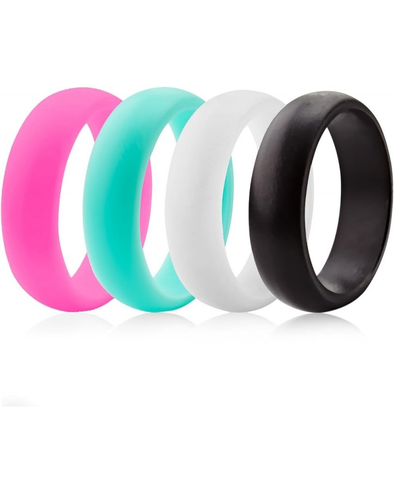 Women Silicone Wedding Bands, Breathable Leaf Cross Pattern Wedding Rings - 4mm Wide Z - Teal, Pink, Black, White 7.5 - 8 (18...