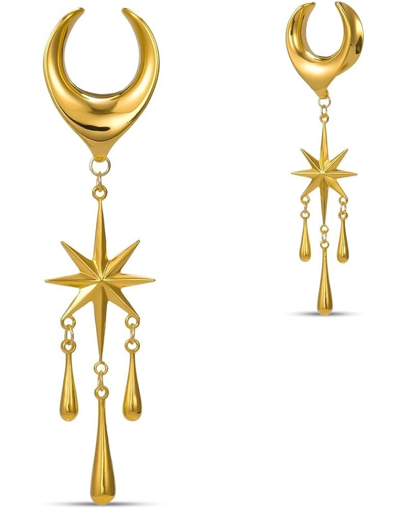 2PCS Ear Gauges Star Dangle Saddle Ear Tunnels Plugs Flesh Piercing Earrings Expander For Women Body Jewelry 1"-25mm 1 Gold $...