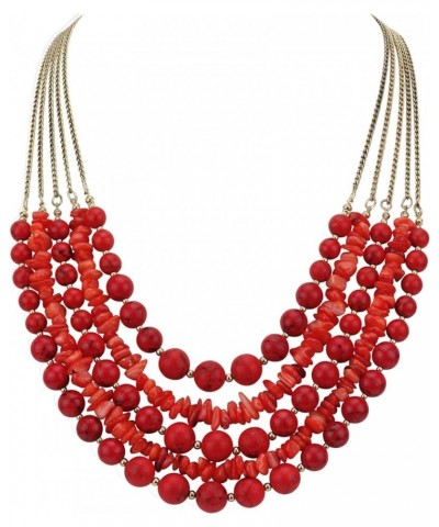 Long Statement Vintage 5 Layer Stone Acrylic Beads Necklace Women Red Tur $10.50 Necklaces