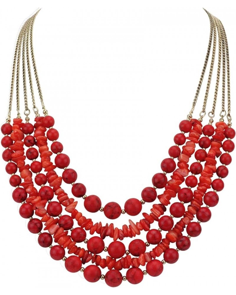 Long Statement Vintage 5 Layer Stone Acrylic Beads Necklace Women Red Tur $10.50 Necklaces