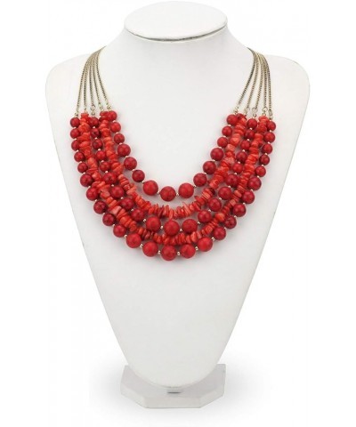 Long Statement Vintage 5 Layer Stone Acrylic Beads Necklace Women Red Tur $10.50 Necklaces