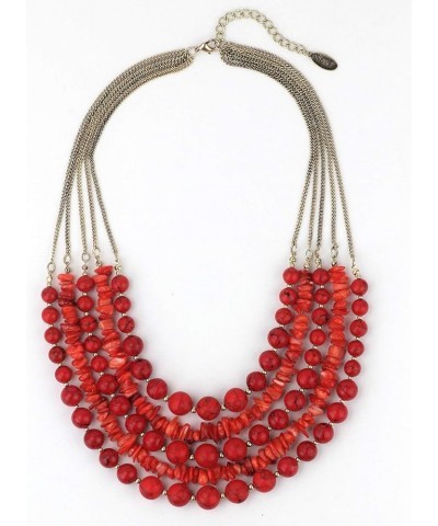 Long Statement Vintage 5 Layer Stone Acrylic Beads Necklace Women Red Tur $10.50 Necklaces