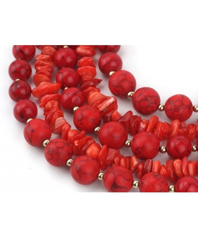 Long Statement Vintage 5 Layer Stone Acrylic Beads Necklace Women Red Tur $10.50 Necklaces