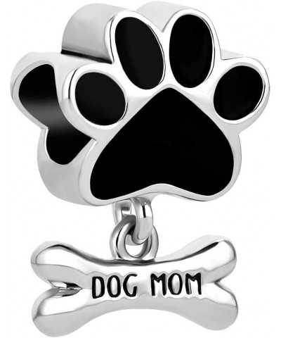 Cute Dog Paw and Bone Charms Dog Mom Beads For Bracelets Black $6.71 Bracelets