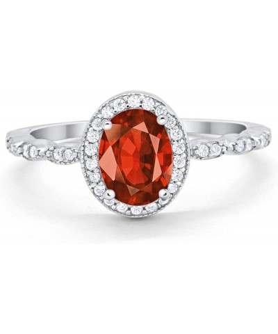 Oval Art Deco Wedding Engagement Ring Halo Bridal 925 Sterling Silver Choose Color Simulated Garnet CZ $11.96 Rings