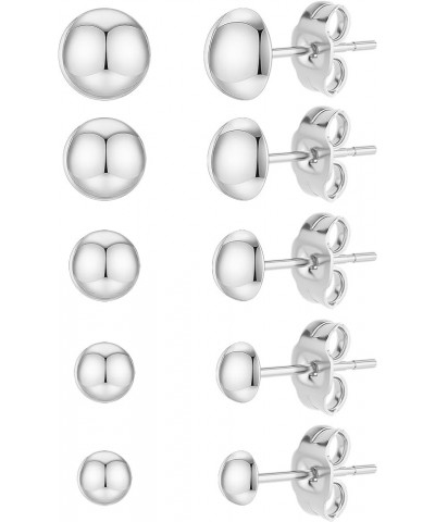 Earrings for Women 5 Pairs Surgical Steel Half Ball Dome Stud Earrings Set Hypoallergenic 316L Cubic Zirconia Heart/Pentagram...