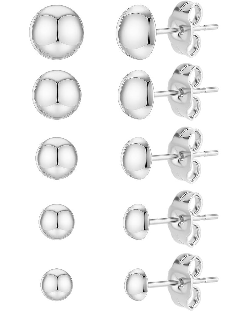 Earrings for Women 5 Pairs Surgical Steel Half Ball Dome Stud Earrings Set Hypoallergenic 316L Cubic Zirconia Heart/Pentagram...