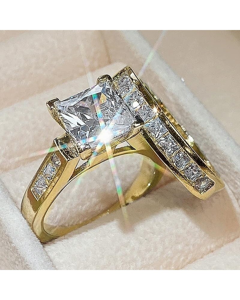 14k Gold Explosive Women's Square Diamond Zircon Ring Set Ring Cz Full Diamond Engagements Rings Wedding 14k Gold 2 PCS Rhine...