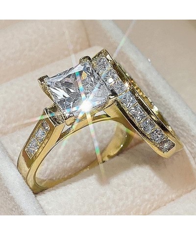 14k Gold Explosive Women's Square Diamond Zircon Ring Set Ring Cz Full Diamond Engagements Rings Wedding 14k Gold 2 PCS Rhine...