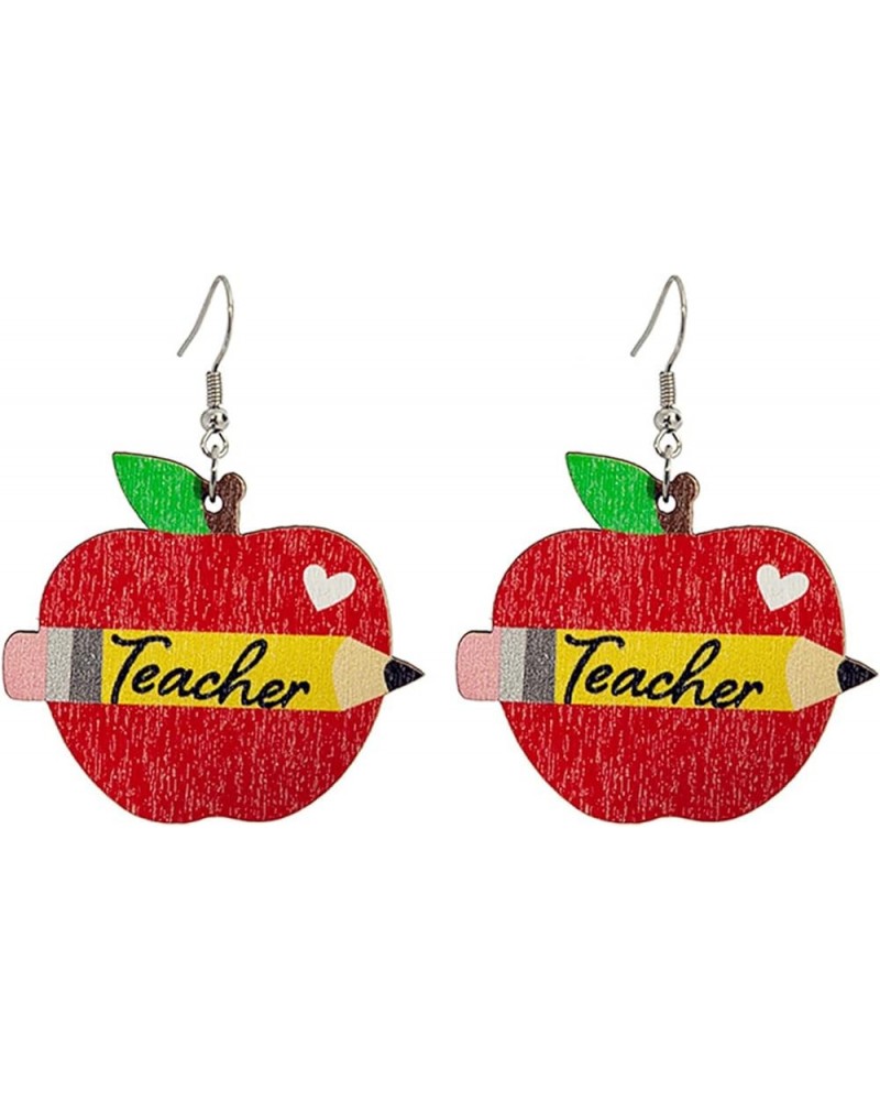 Wooden Teacher Earrings for Women Girls Teachers Students Handmade Funny Cartoon Colorful Natural Wood Apple Pencil Books Lig...