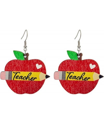 Wooden Teacher Earrings for Women Girls Teachers Students Handmade Funny Cartoon Colorful Natural Wood Apple Pencil Books Lig...