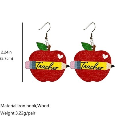 Wooden Teacher Earrings for Women Girls Teachers Students Handmade Funny Cartoon Colorful Natural Wood Apple Pencil Books Lig...