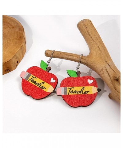 Wooden Teacher Earrings for Women Girls Teachers Students Handmade Funny Cartoon Colorful Natural Wood Apple Pencil Books Lig...