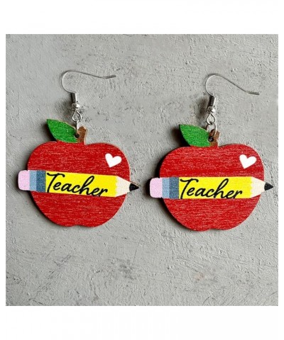 Wooden Teacher Earrings for Women Girls Teachers Students Handmade Funny Cartoon Colorful Natural Wood Apple Pencil Books Lig...