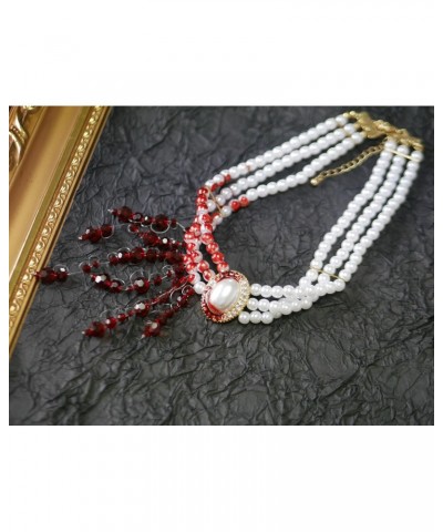 Dripping Blood Necklace,Man-made Pearls Choker Halloween Party Beads Necklace Vampire Witch Party Costume $14.24 Necklaces