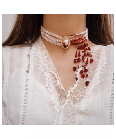 Dripping Blood Necklace,Man-made Pearls Choker Halloween Party Beads Necklace Vampire Witch Party Costume $14.24 Necklaces