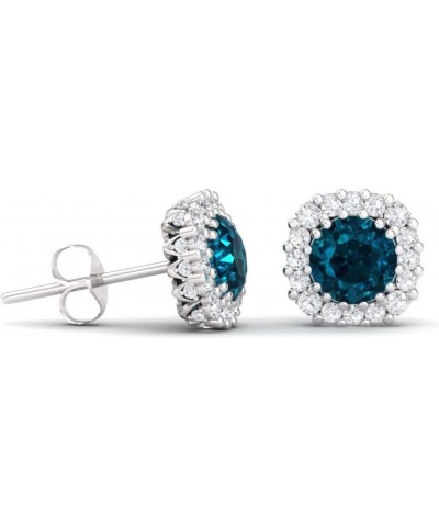 Natural and Certified Gemstone and Diamonds Halo Earrings in 14K Solid Gold | 1.34 Carat Earrings for Women London Blue Topaz...