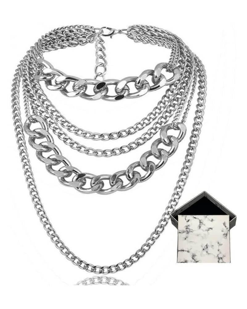 Punk Chain Chunky Necklaces for women Multilayer Collar Necklace Silver type s9 $10.19 Necklaces